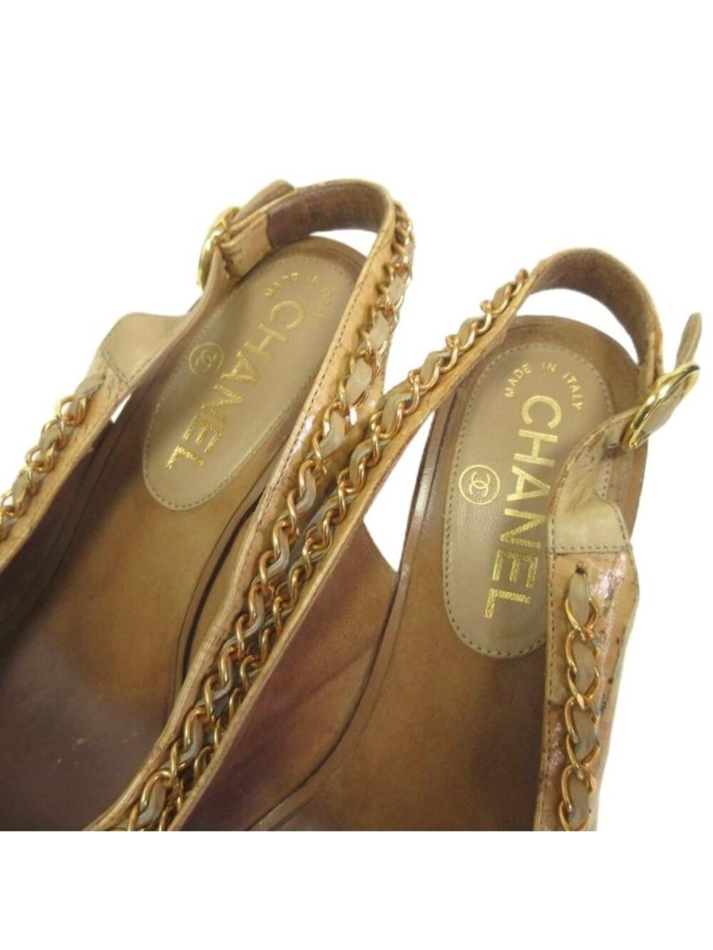 Chanel Chain CC Logo Sandals Wedge Sole 36.5 Brown - Picture 6 of 9